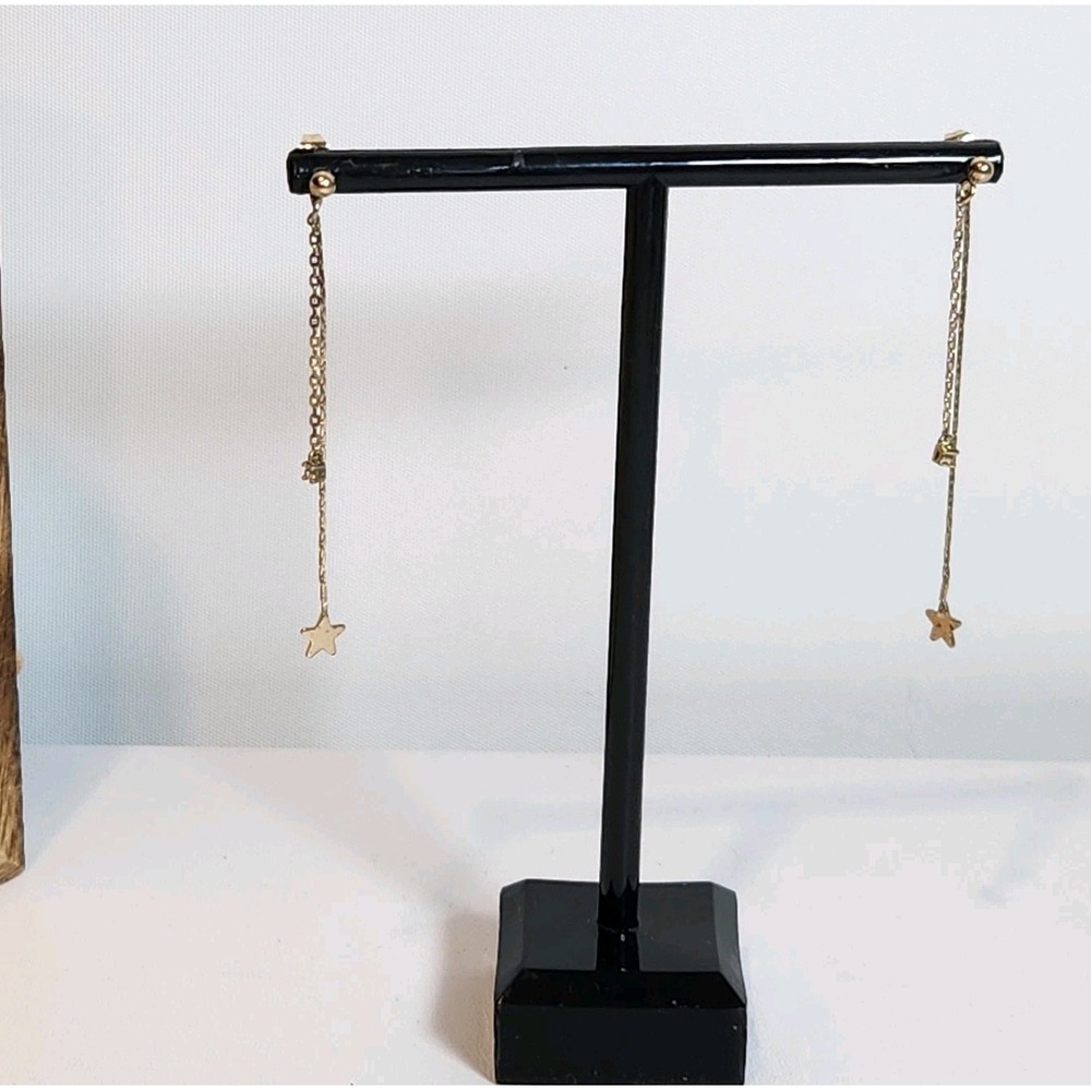 Gold-Tone‎ Threader Earrings Dangling Star W/ Small Cubic ZIrconia Stones